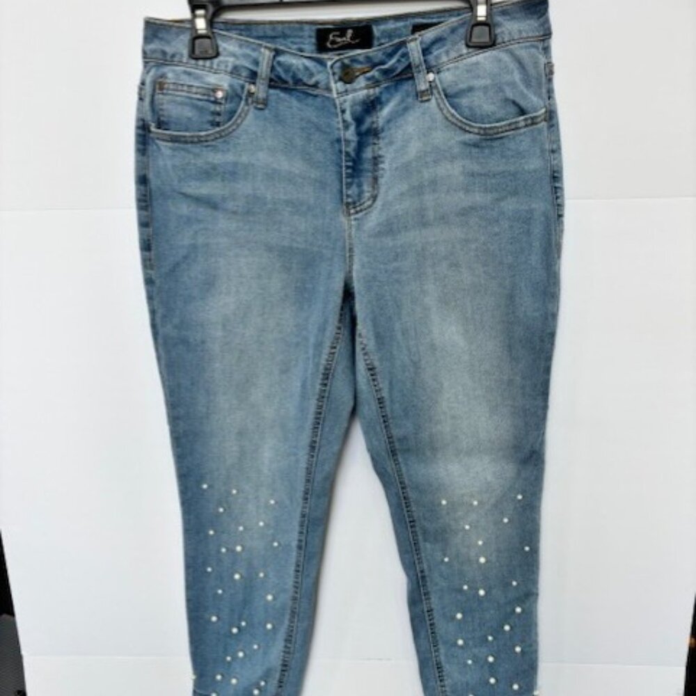 Earl Jeans Womens Skinny Ankle Stretch Size 10 Pearl Embroidery Mid Rise Denim